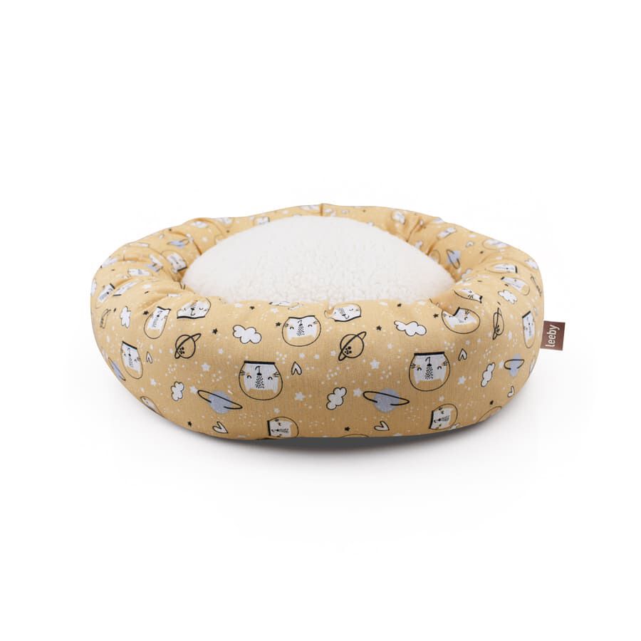 Leeby Cama Donut Antiderrapante com Estampado de Banda Desenhada Amarela para gatos, , large image number null